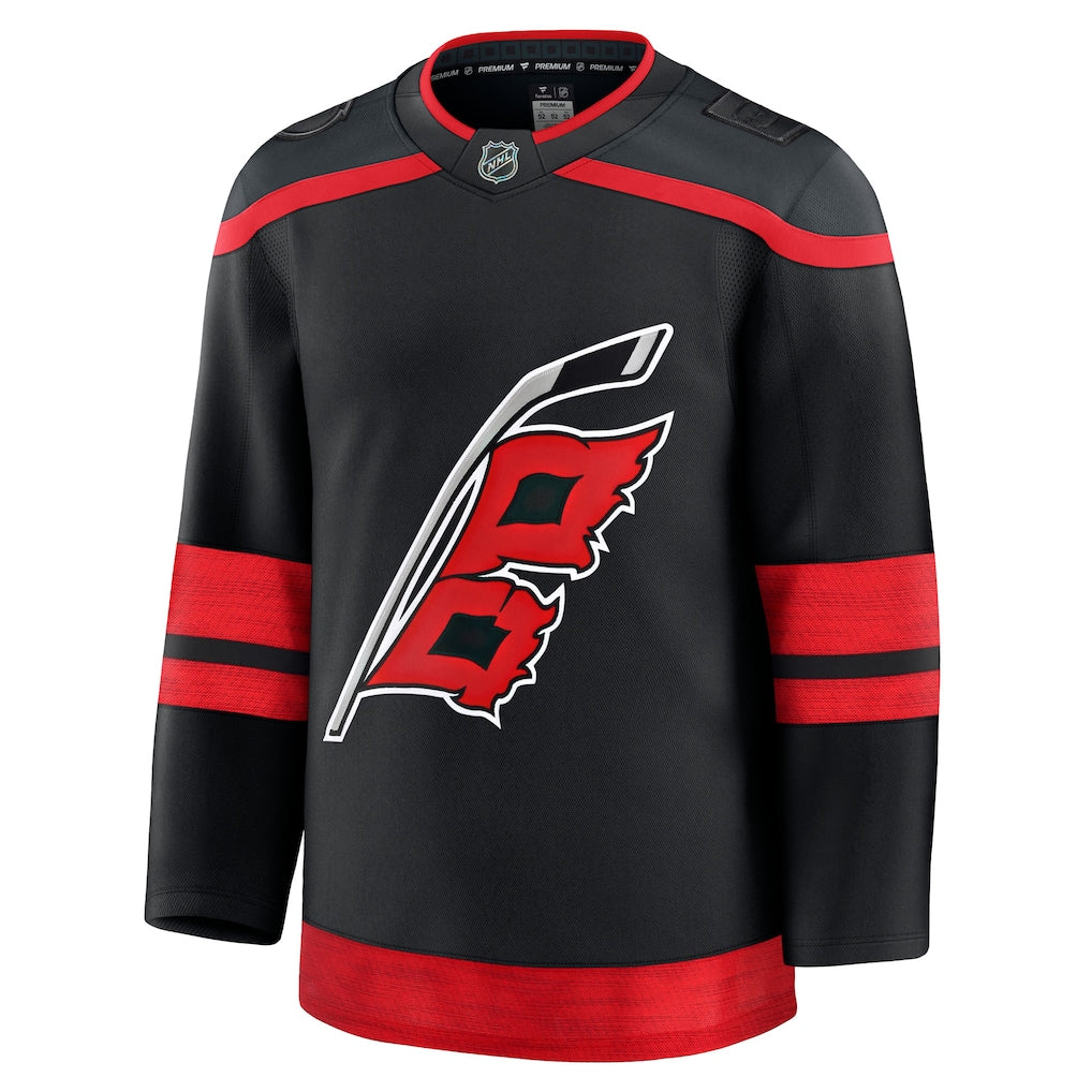 Carolina Hurricanes NHL Fanatics Branded Men Black Premium Jersey product image 1, provided for visual reference and product