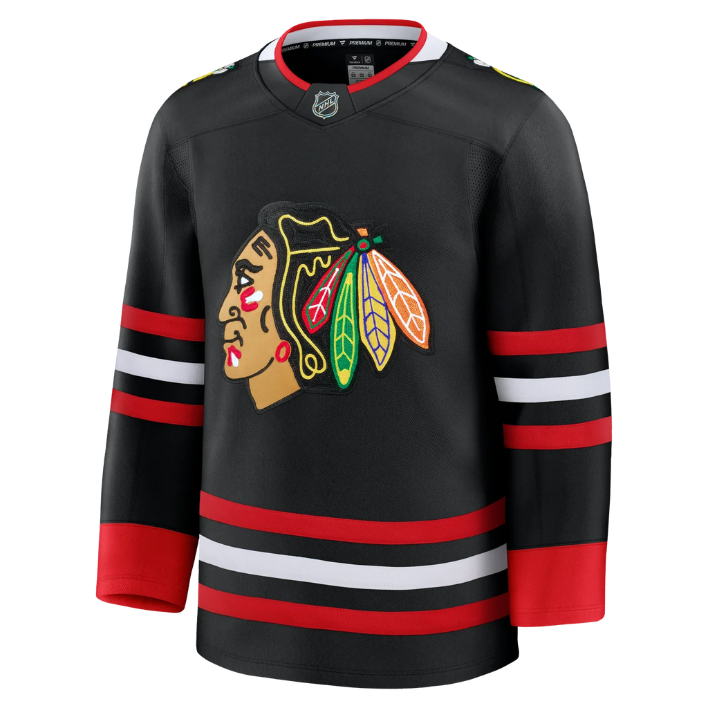 Chicago Blackhawks NHL Fanatics Branded Men Black Alternate Premium Jersey product image 1, provided for visual reference
