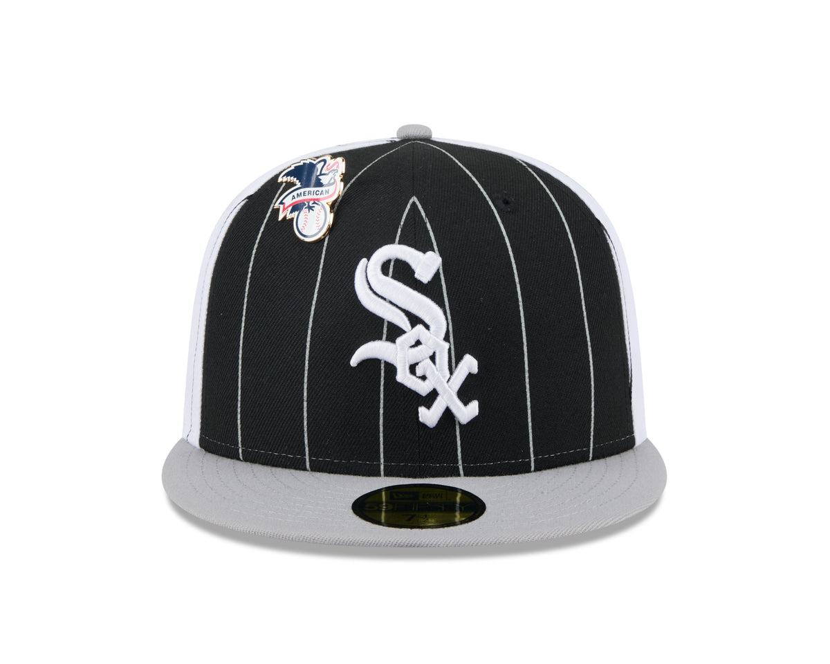 Chicago White Sox MLB New Era Men Black 59Fifty Two Tone Pinstripe Fitted Hat product image 3, provided for visual reference