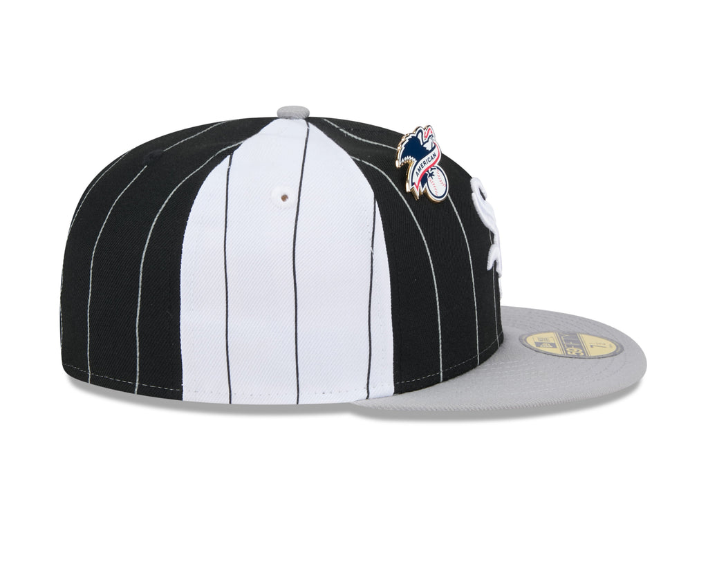 Chicago White Sox MLB New Era Men Black 59Fifty Two Tone Pinstripe Fitted Hat product image 6, provided for visual reference