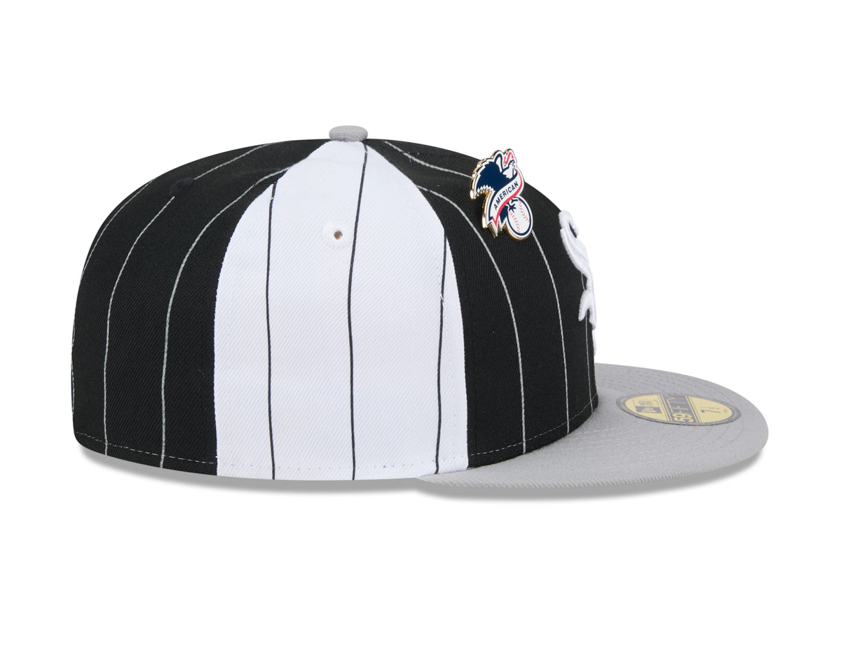 Chicago White Sox MLB New Era Men Black 59Fifty Two Tone Pinstripe Fitted Hat product image 6, provided for visual reference
