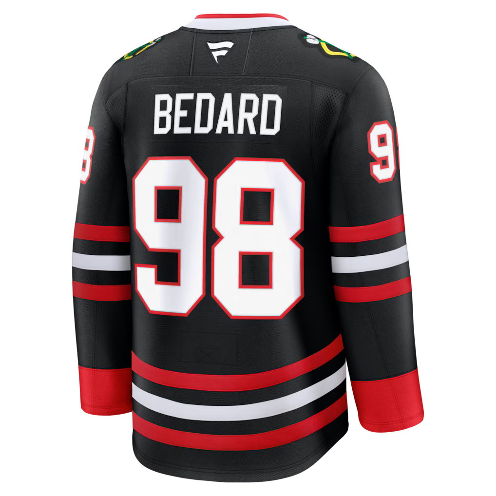 Connor Bedard Chicago Blackhawks NHL Fanatics Branded Men Black Alternate Premium Pro-Stitched Jersey product image 1,