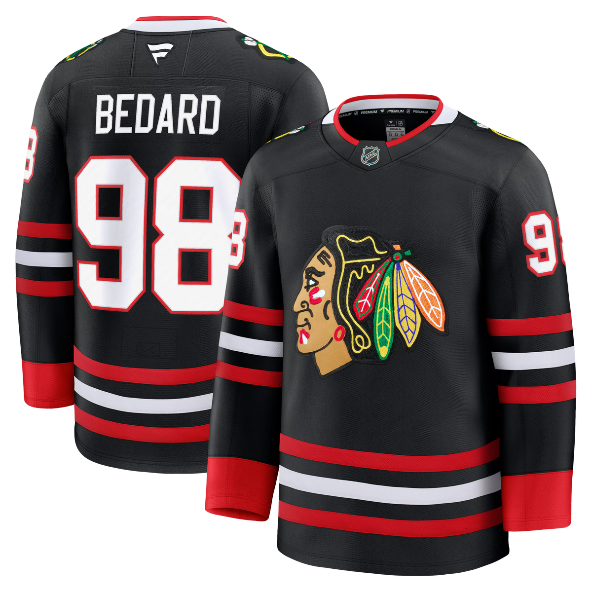 Connor Bedard Chicago Blackhawks NHL Fanatics Branded Men Black Alternate Premium Jersey product image 2, provided for
