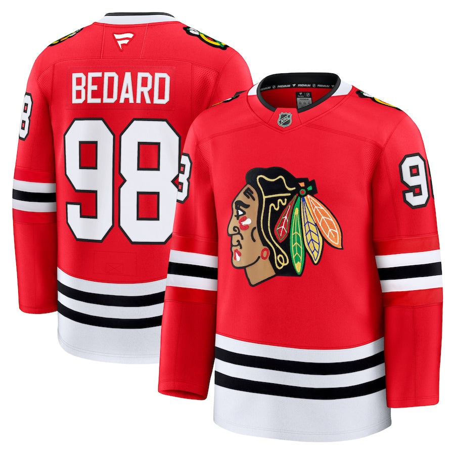 Connor Bedard Chicago Blackhawks NHL Fanatics Branded Men Red Premium Jersey product image 3, provided for visual reference