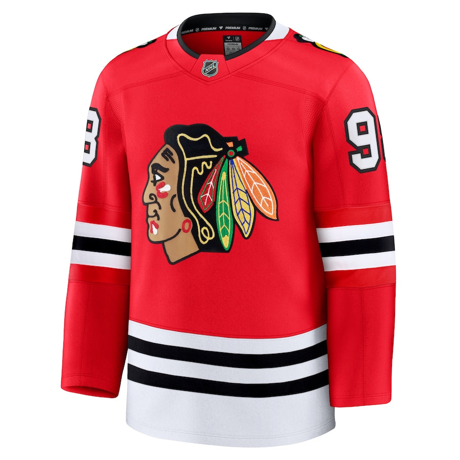 Connor Bedard Chicago Blackhawks NHL Fanatics Branded Men Red Premium Jersey product image 2, provided for visual reference