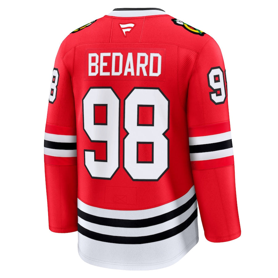 Connor Bedard Chicago Blackhawks NHL Fanatics Branded Men Red Premium Jersey product image 1, provided for visual reference