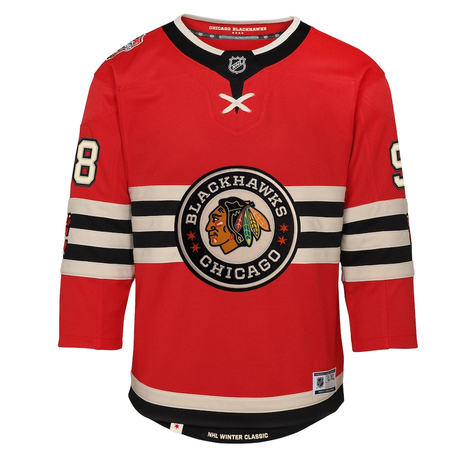 Connor Bedard Chicago Blackhawks NHL Outerstuff Youth Red 2024 Winter Classic Premier Jersey product image 2, provided for