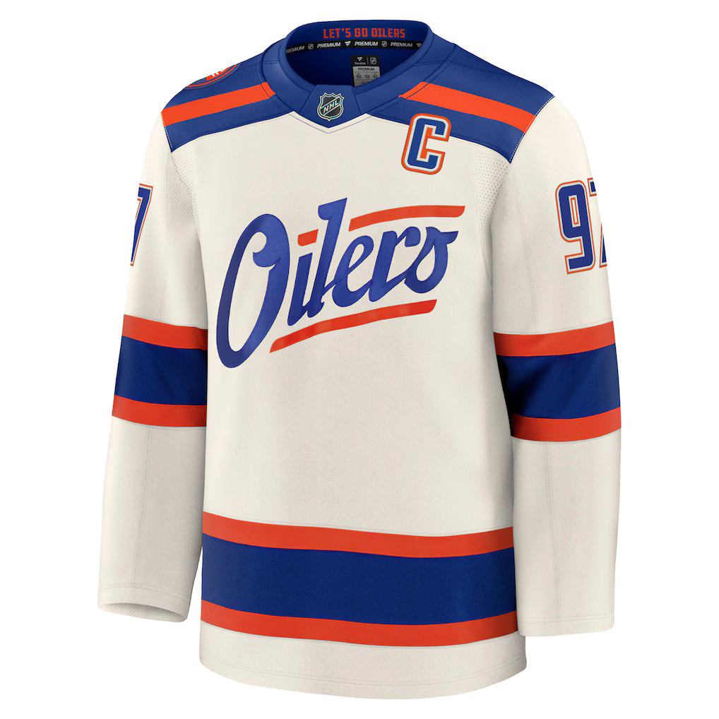 Connor McDavid Edmonton Oilers NHL Fanatics Branded Men Beige Alternate Premium Jersey product image 2, provided for visual