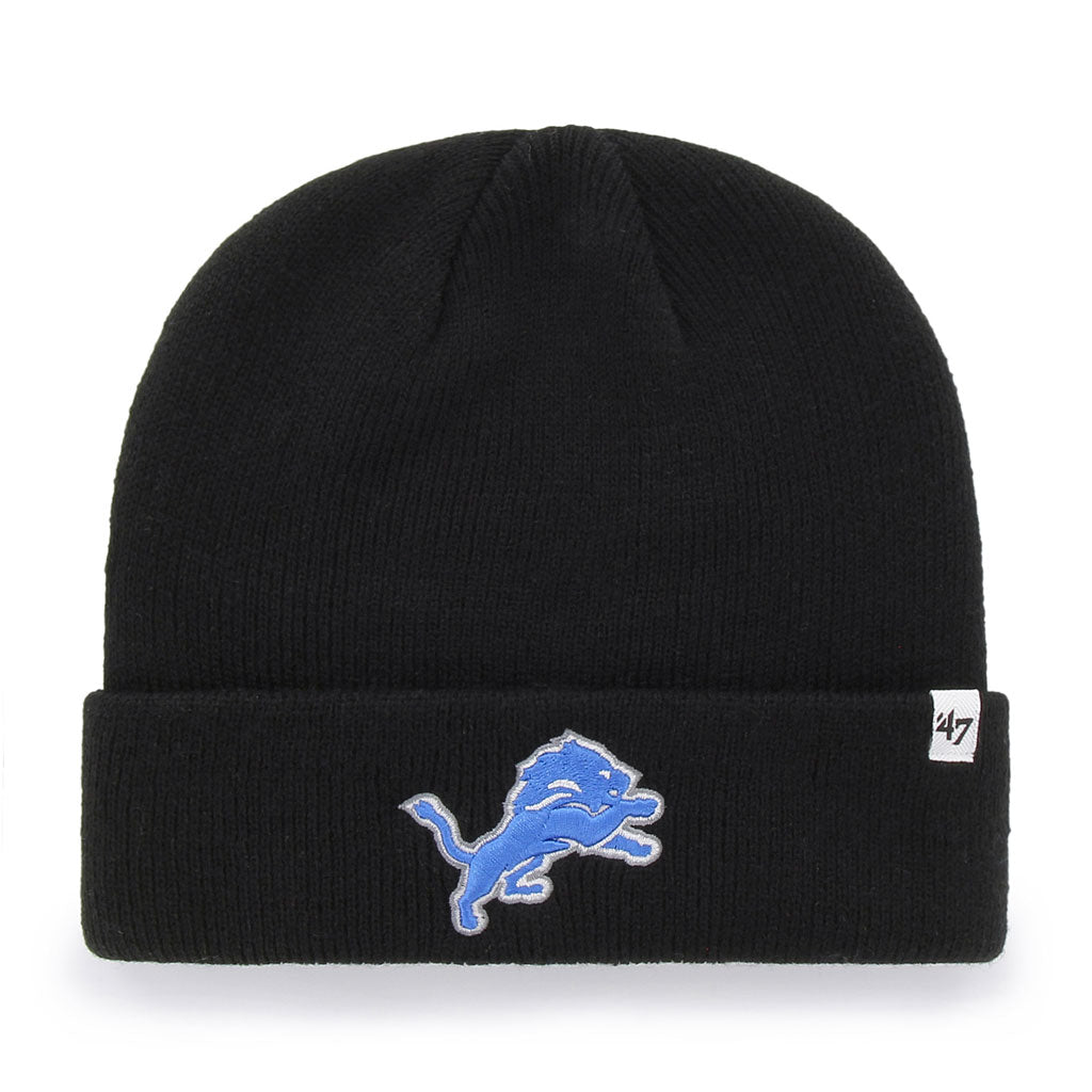 Detroit Lions NFL 47 Brand Men Black Raised Cuff Knit Hat product image 1, provided for visual reference and product detail