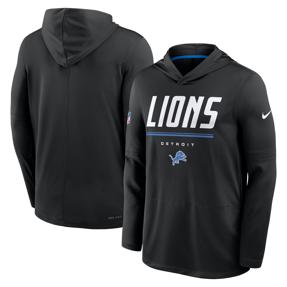 Detroit Lions NFL Nike Men Black Spark Sideline Dri-FIT Lightweight Long Sleeve Hoodie product image 3, provided for visual