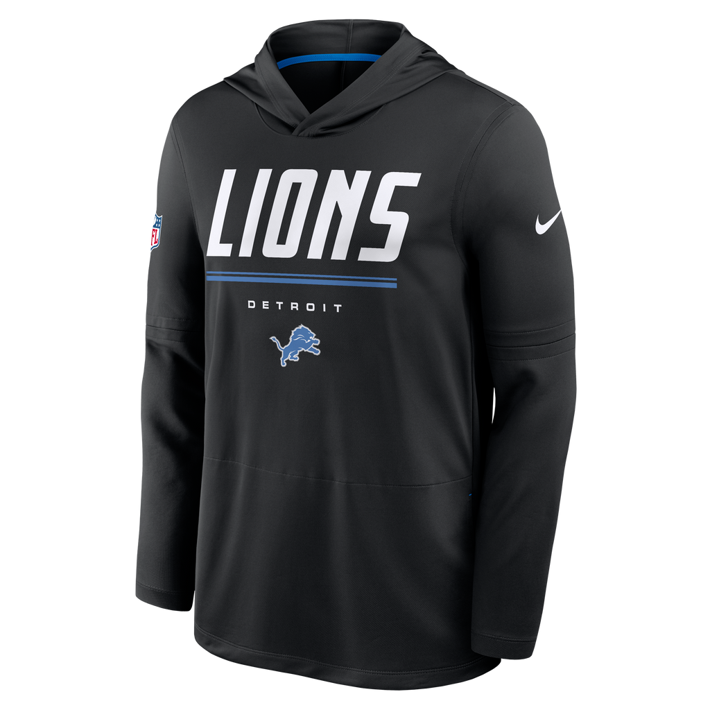 Detroit Lions NFL Nike Men Black Spark Sideline Dri-FIT Lightweight Long Sleeve Hoodie product image 1, provided for visual