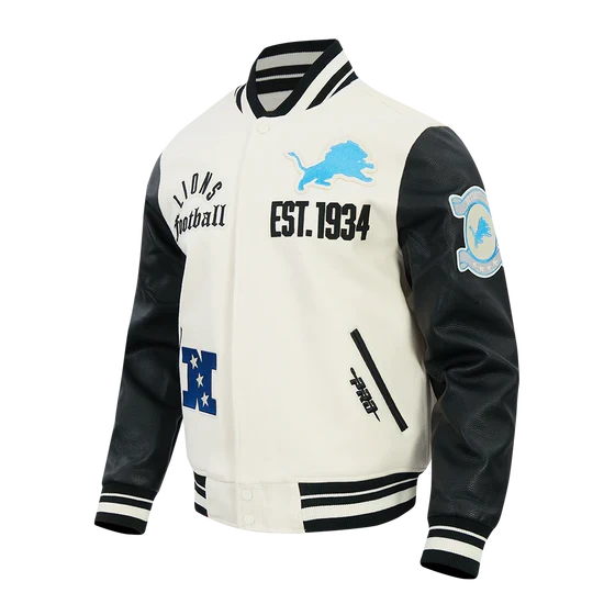 Detroit Lions NFL Pro Standard Men Eggshell/Black Modern Originals Rib Wool Varsity Jacket product image 3, provided for