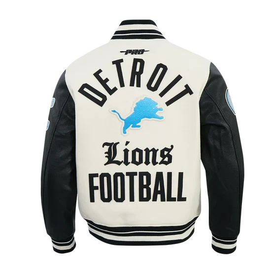 Detroit Lions NFL Pro Standard Men Eggshell/Black Modern Originals Rib Wool Varsity Jacket product image 2, provided for
