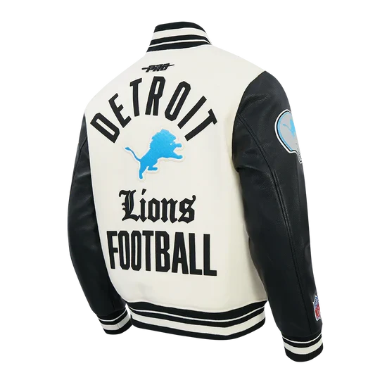 Detroit Lions NFL Pro Standard Men Eggshell/Black Modern Originals Rib Wool Varsity Jacket product image 4, provided for