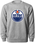 Edmonton Oilers NHL Bulletin Men Athletic Grey Twill Logo Express Crew Sweater product image 1, provided for visual