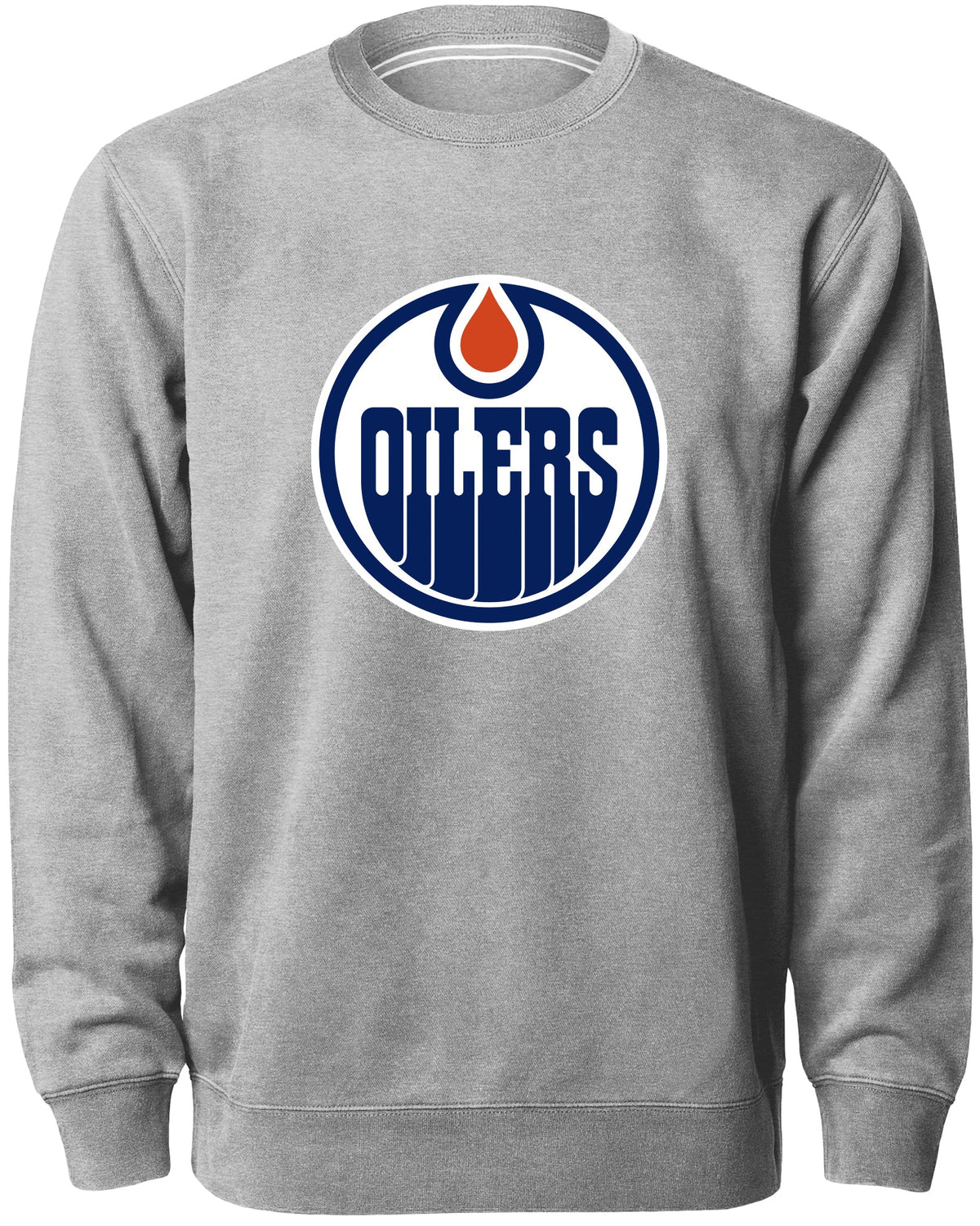 Edmonton Oilers NHL Bulletin Men Athletic Grey Twill Logo Express Crew Sweater product image 1, provided for visual