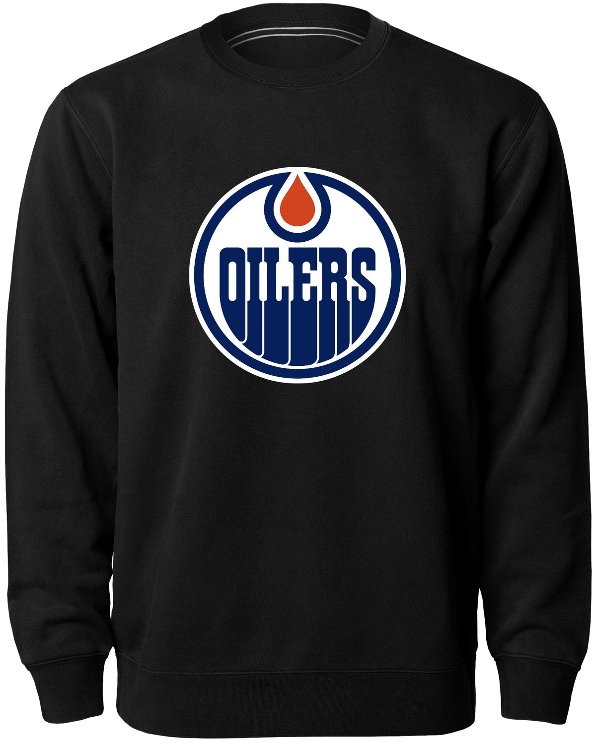 Edmonton Oilers NHL Bulletin Men Black Twill Logo Express Crew Sweater product image 1, provided for visual reference and