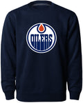 Edmonton Oilers NHL Bulletin Men Navy Twill Logo Express Crew Sweater product image 1, provided for visual reference and