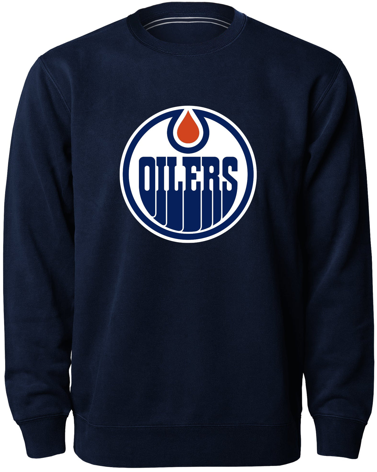 Edmonton Oilers NHL Bulletin Men Navy Twill Logo Express Crew Sweater product image 1, provided for visual reference and