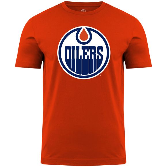Edmonton Oilers NHL Bulletin Men Orange Primary Logo T-Shirt product image 1, provided for visual reference and product