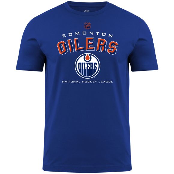 Edmonton Oilers NHL Bulletin Men Royal Bevel T-Shirt product image 1, provided for visual reference and product detail review