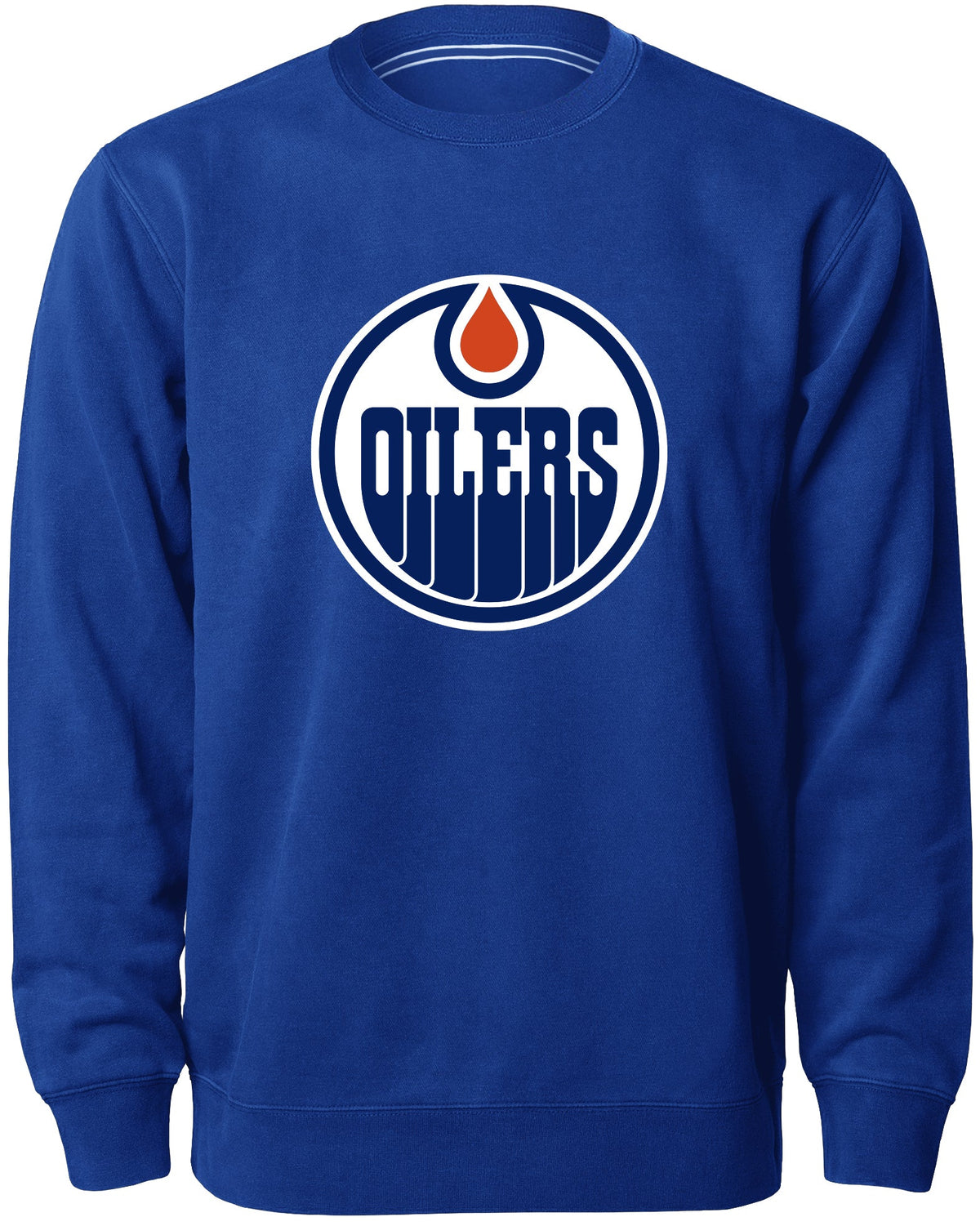 Edmonton Oilers NHL Bulletin Men Royal Twill Logo Express Crew Sweater product image 1, provided for visual reference and