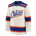 Edmonton Oilers NHL Fanatics Branded Men Beige Alternate Premium Jersey product image 1, provided for visual reference and