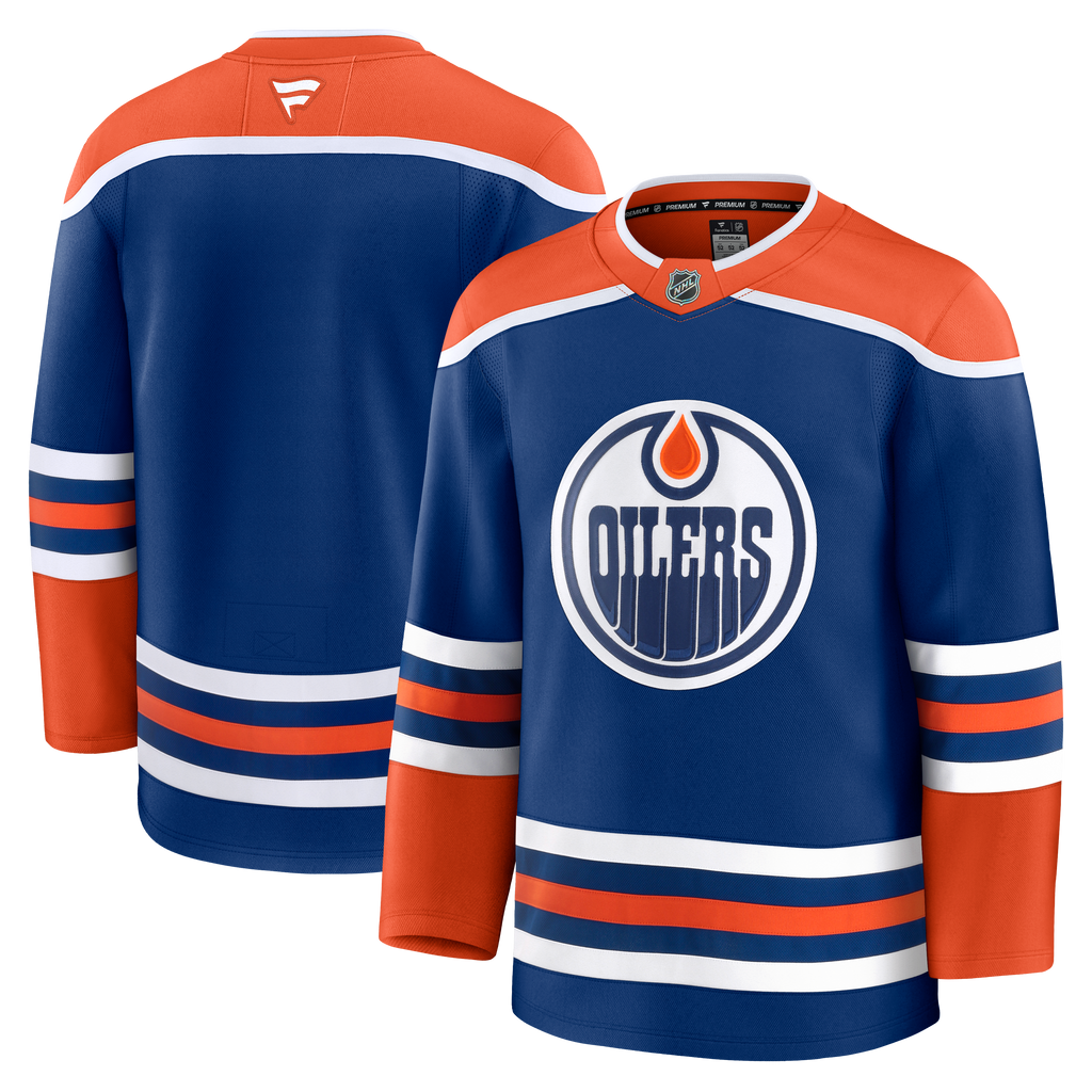 Edmonton Oilers NHL Fanatics Branded Men Royal Blue Premium Jersey product image 3, provided for visual reference and