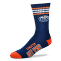 Edmonton Oilers NHL For Bare Feet Men Navy 4 Stripe Deuce Crew Socks product image 1, provided for visual reference and