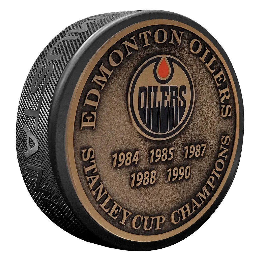 Edmonton Oilers NHL Stanley Cup Years Medallion Hockey Puck product image 1, provided for visual reference and product