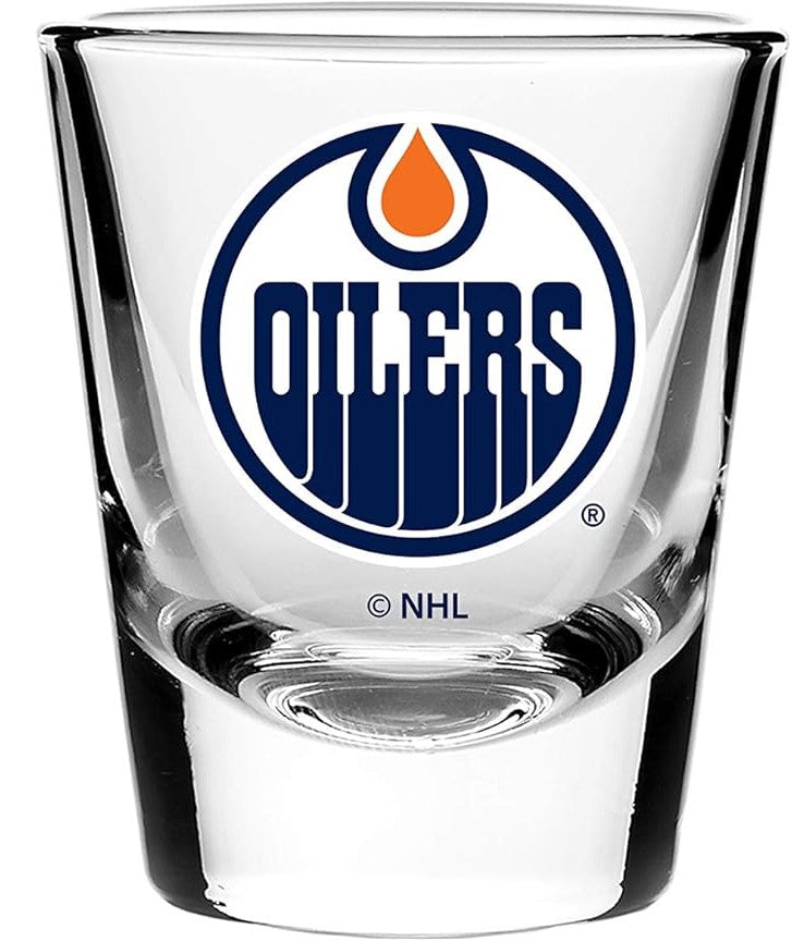 Edmonton Oilers NHL TSV 2oz Round Shot Glass product image 1, provided for visual reference and product detail review