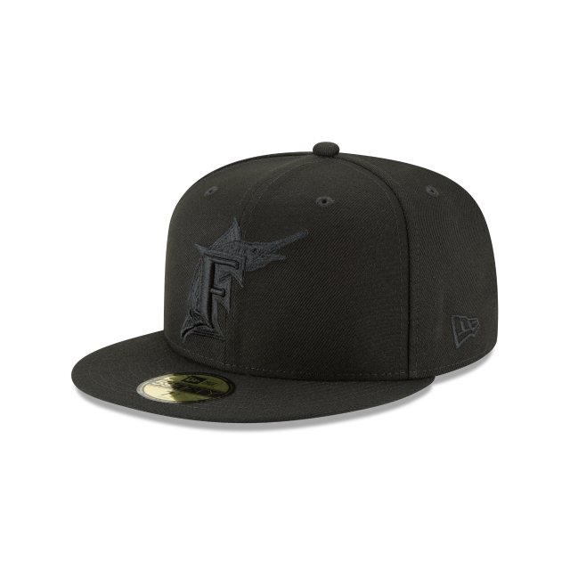 Florida Marlins MLB New Era Men Black on Black 59Fifty Basic Fitted Hat product image 1, provided for visual reference and