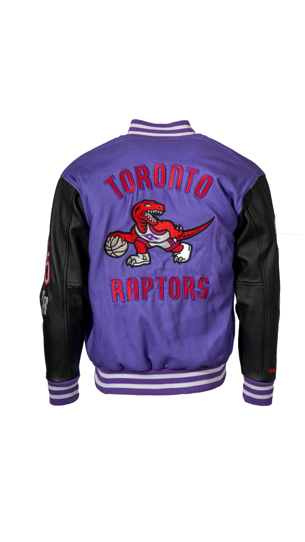 Vince Carter Toronto Raptors NBA Mitchell & Ness Men’s Purple Black Varsity Jacket product image 2, provided for visual