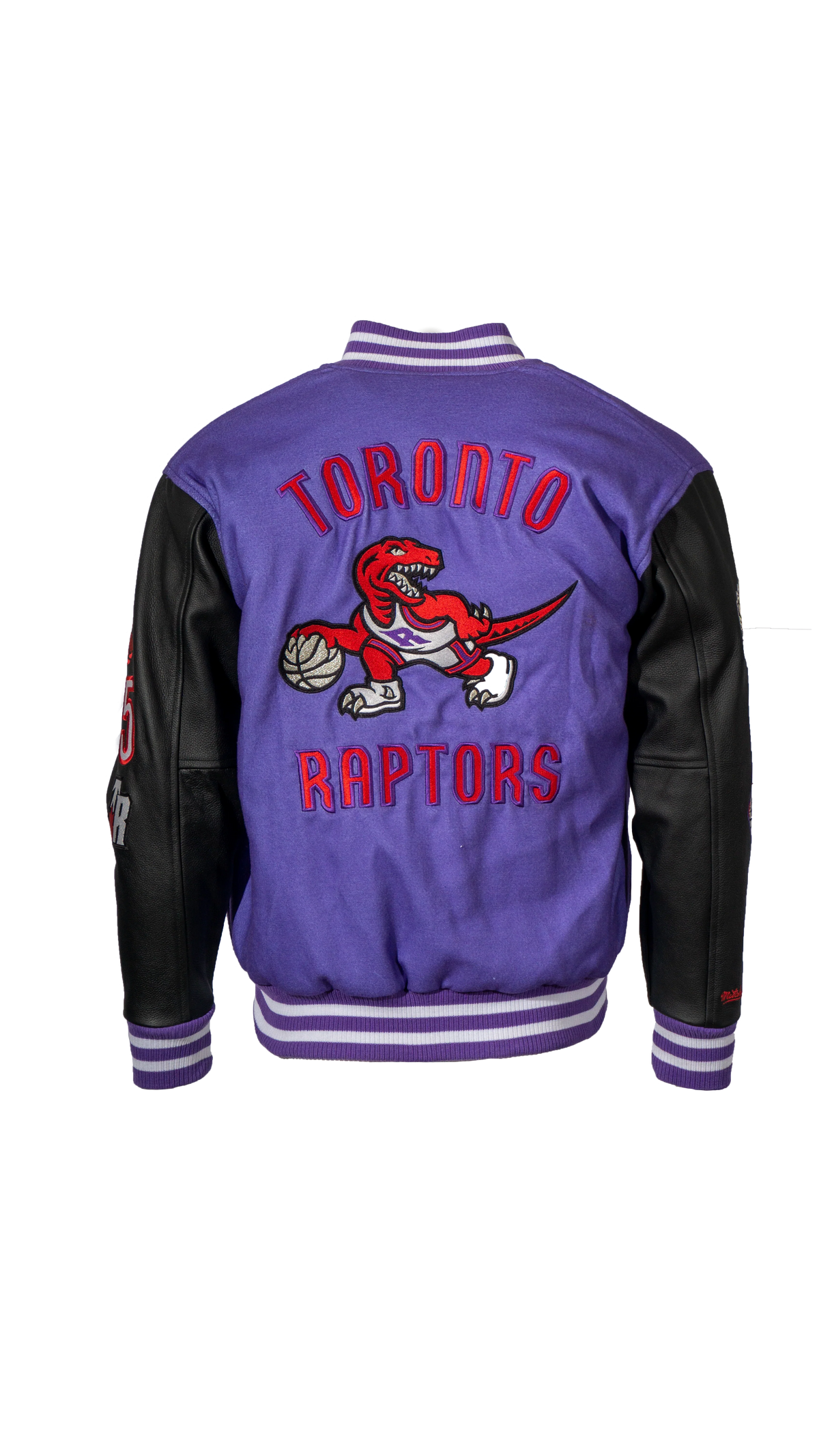 Vince Carter Toronto Raptors NBA Mitchell & Ness Men’s Purple Black Varsity Jacket product image 2, provided for visual