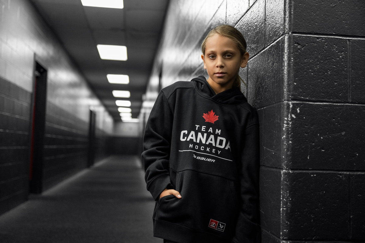 Hockey Canada IIHF Bauer Youth Black Stacked Pullover Hoodie product image 4, provided for visual reference and product