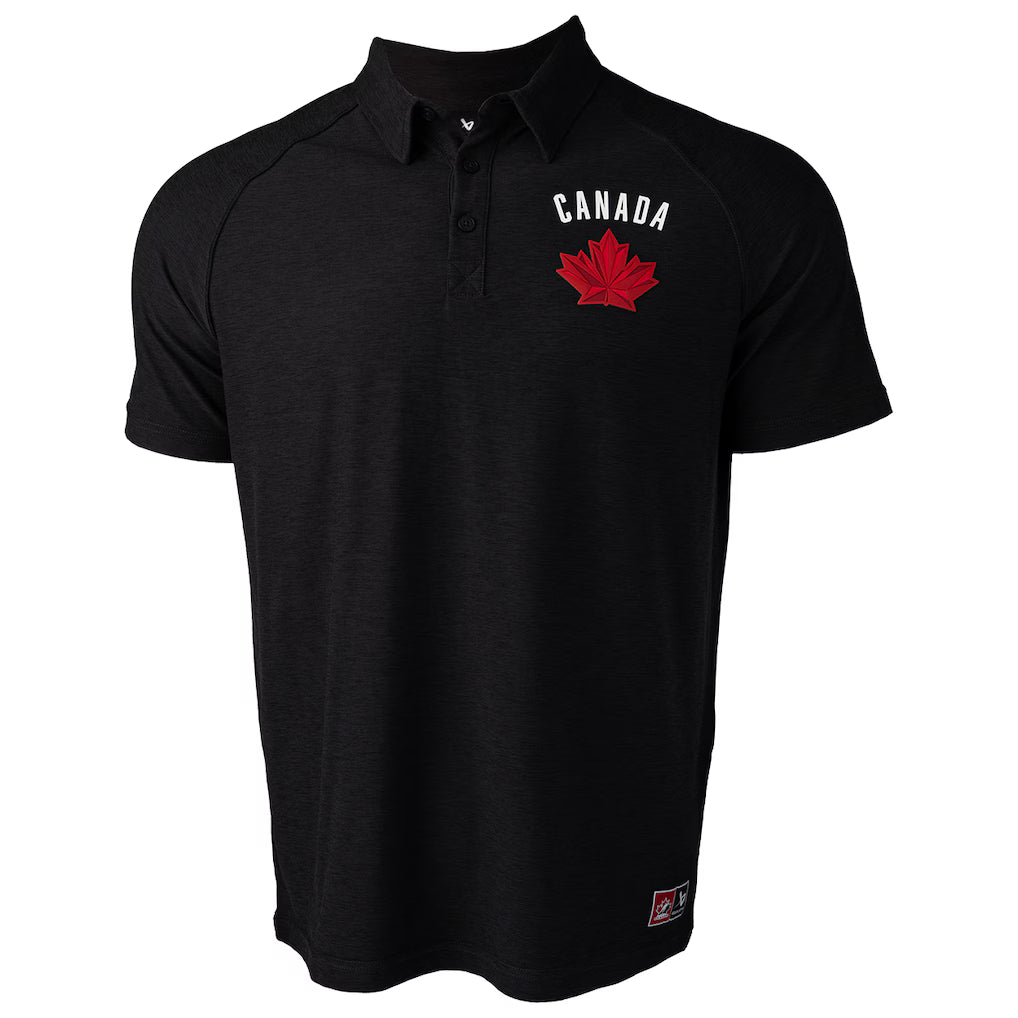 Hockey Canada IIHF Bauer Men Black Performance Polo T-Shirt product image 1, provided for visual reference and product