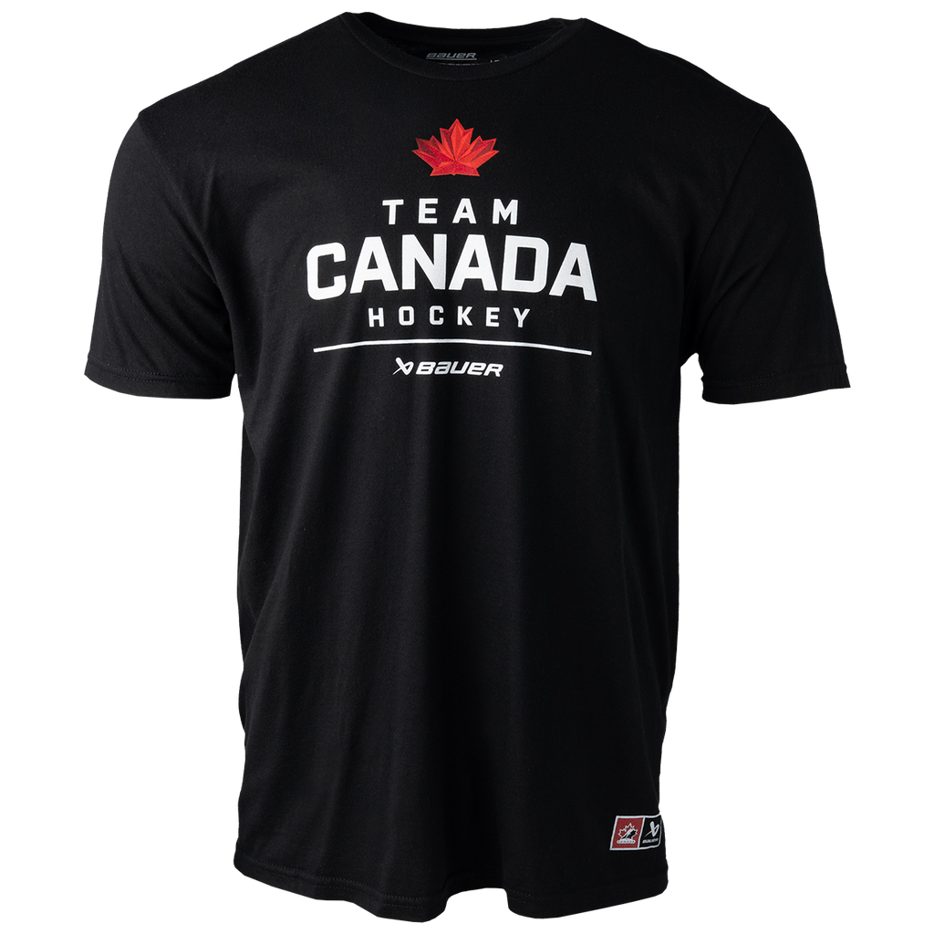 Hockey Canada IIHF Bauer Men Black Stacked T-Shirt product image 1, provided for visual reference and product detail review