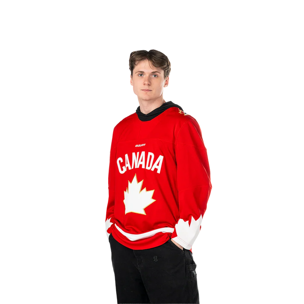 Hockey Canada IIHF Bauer Men Red One Leaf Replica Jersey product image 1, provided for visual reference and product detail