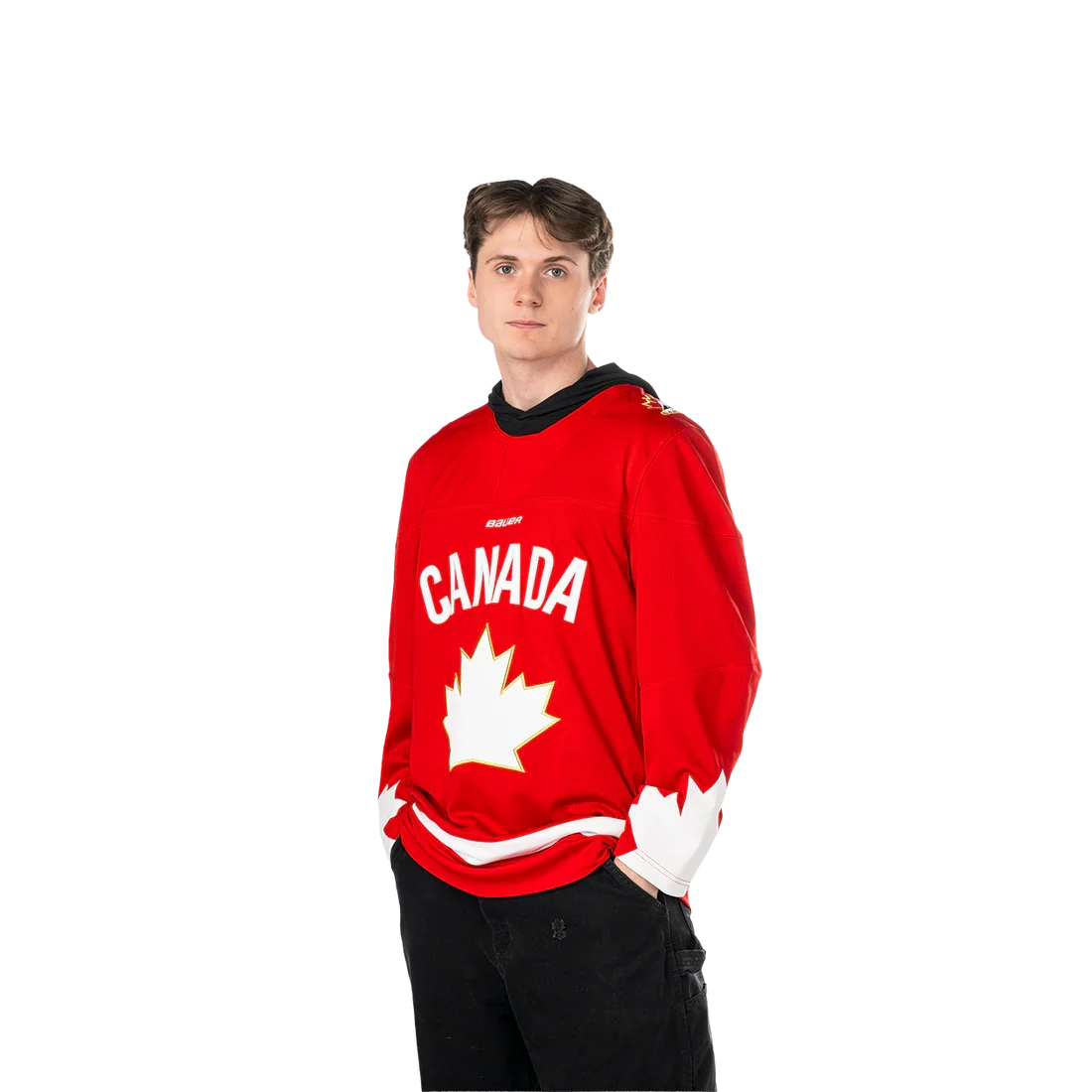 Hockey Canada IIHF Bauer Men Red One Leaf Replica Jersey product image 1, provided for visual reference and product detail