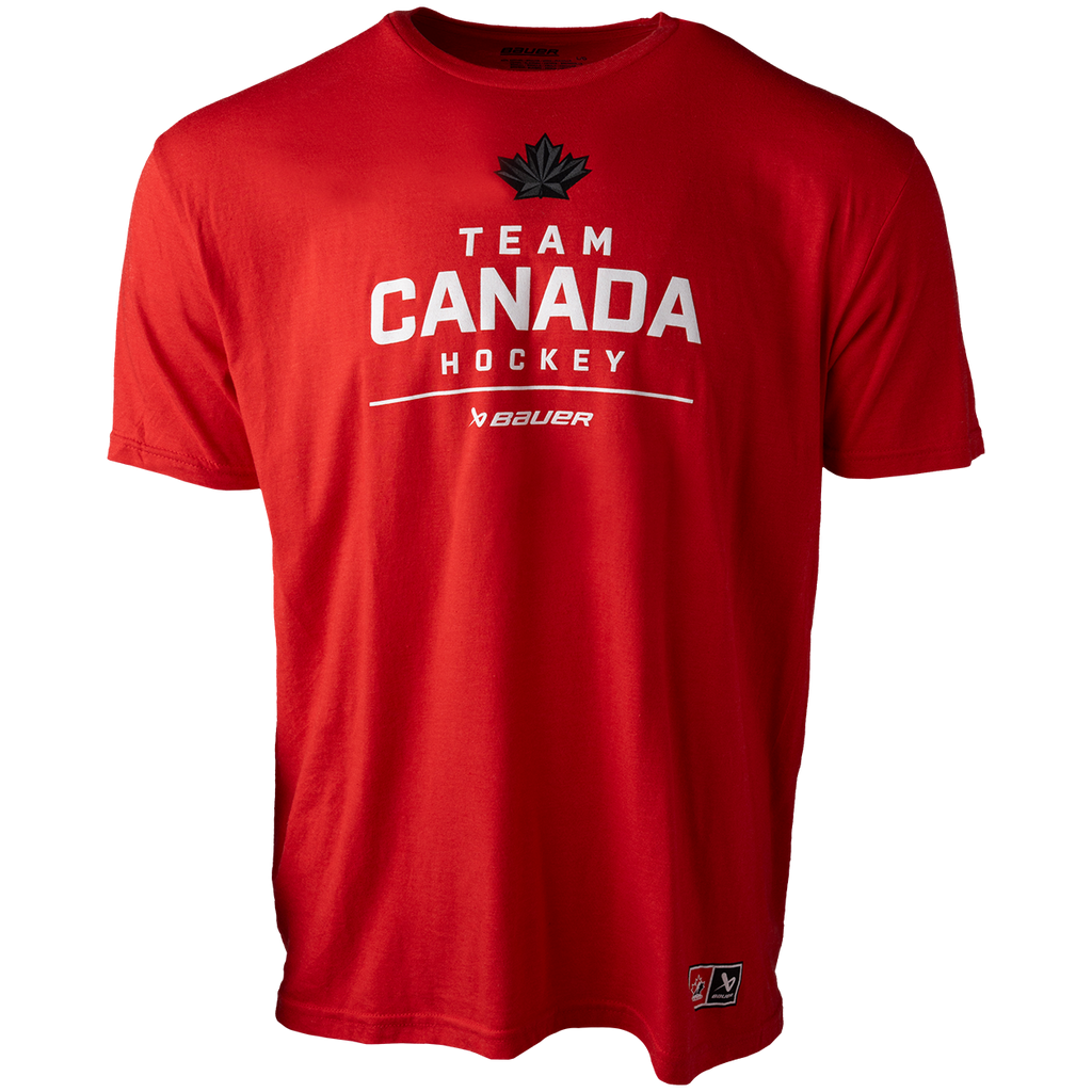 Hockey Canada IIHF Bauer Men Red Stacked T-Shirt product image 1, provided for visual reference and product detail review
