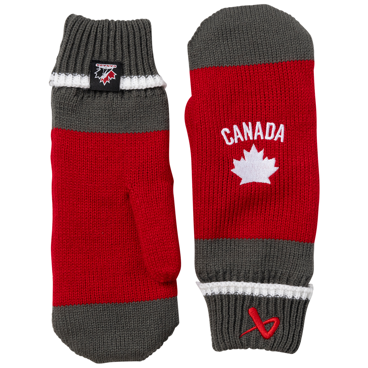 Hockey Canada IIHF Bauer Men Red/Grey Fleece Mittens product image 1, provided for visual reference and product detail review
