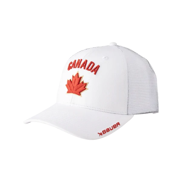 Hockey Canada IIHF Bauer Men White One Leaf Mesh Snapback product image 1, provided for visual reference and product detail
