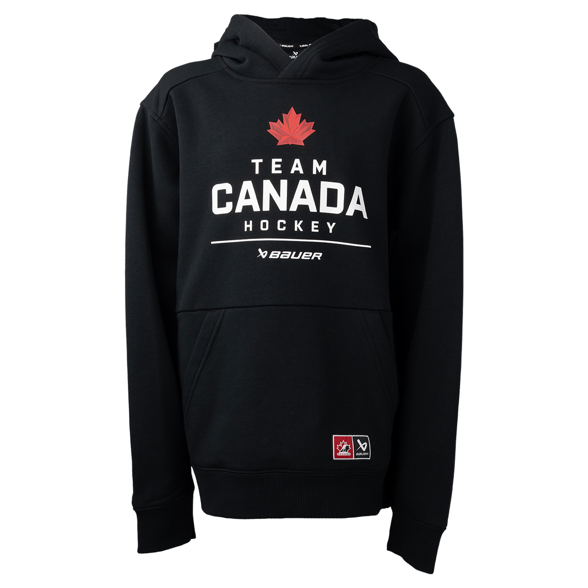 Hockey Canada IIHF Bauer Youth Black Stacked Pullover Hoodie product image 1, provided for visual reference and product