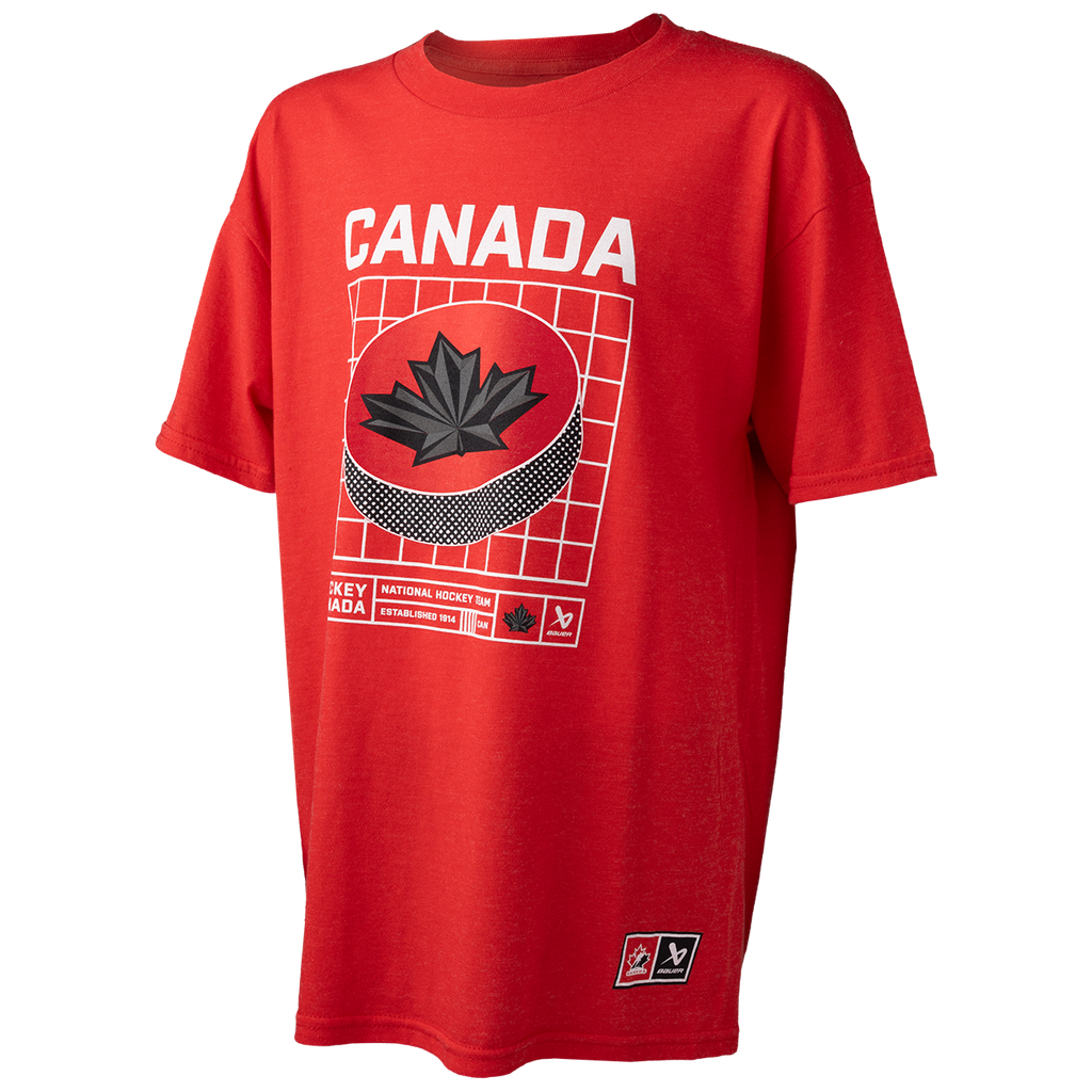 Hockey Canada IIHF Bauer Youth Red Puck T-Shirt product image 3, provided for visual reference and product detail review