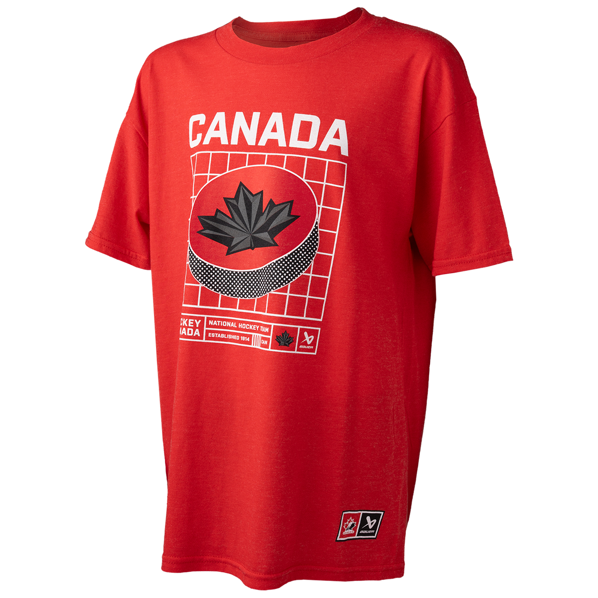 Hockey Canada IIHF Bauer Youth Red Puck T-Shirt product image 3, provided for visual reference and product detail review