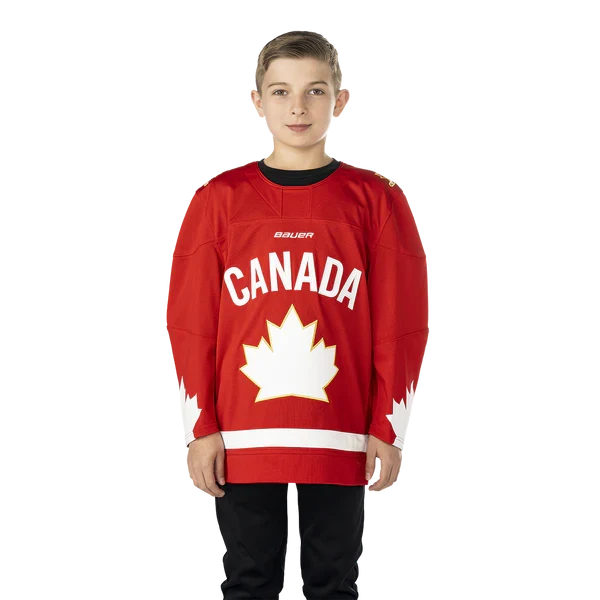Hockey Canada IIHF Bauer Youth Red Replica Jersey product image 1, provided for visual reference and product detail review