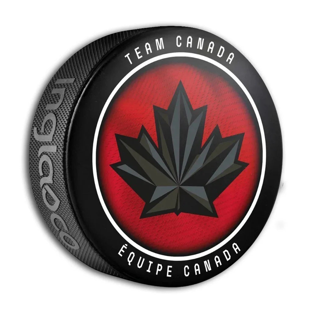 Hockey Canada IIHF Inglasco 2026 Winter Olympics Away Mesh Souvenir Hockey Puck product image 1, provided for visual