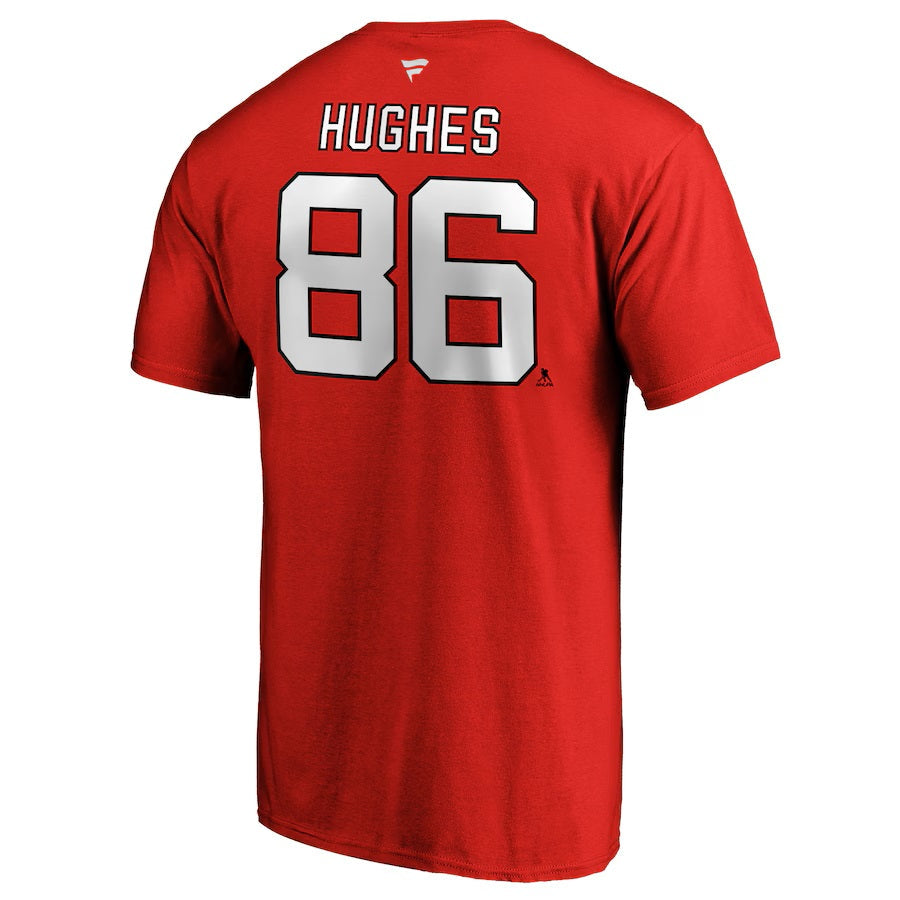 Jack Hughes New Jersey Devils NHL Fanatics Branded Men Red Authentic T Shirt product image 1, provided for visual reference
