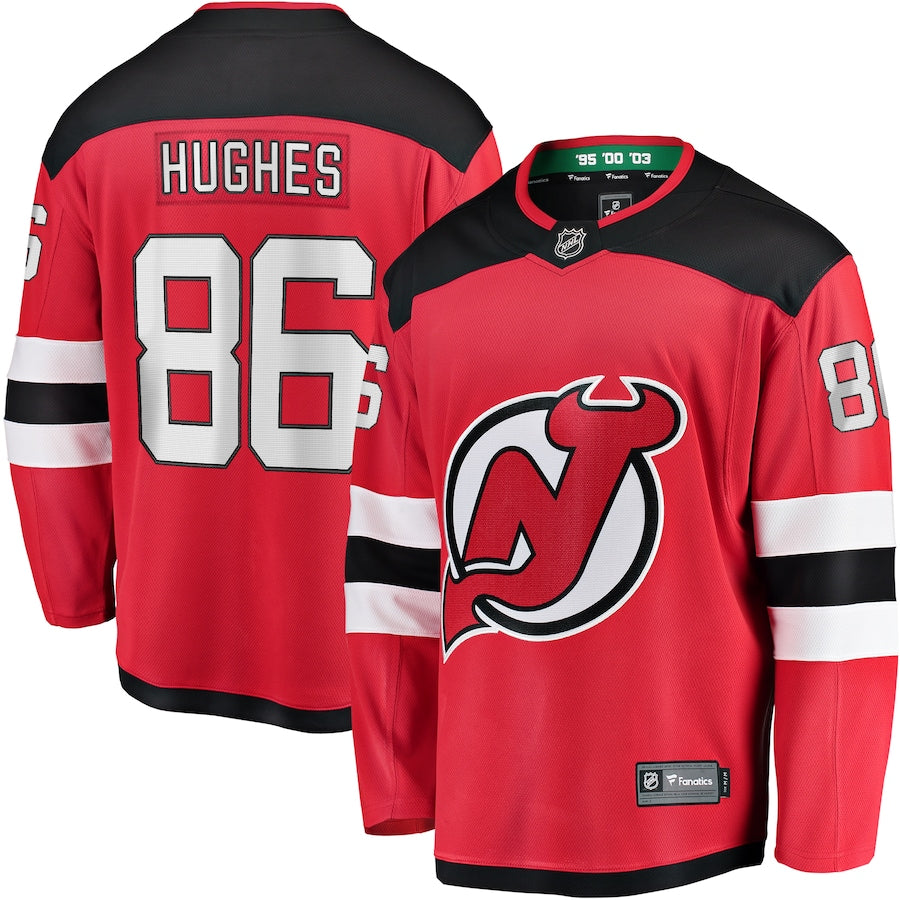 Jack Hughes New Jersey Devils NHL Fanatics Branded Men Red Breakaway Jersey product image 3, provided for visual reference