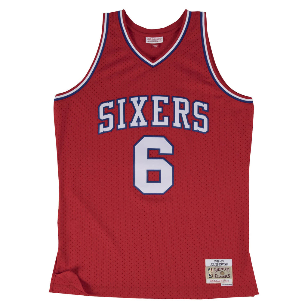 Julius Erving Philadelphia 76ers NBA Mitchell & Ness Men Scarlet 1982-83 Hardwood Classics Swingman Jersey product image 2,